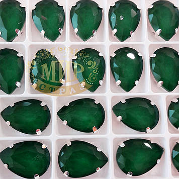 Стрази в ланцюгах, Крапля, колір Candy Emerald, розмір 10х14мм, 1 шт.