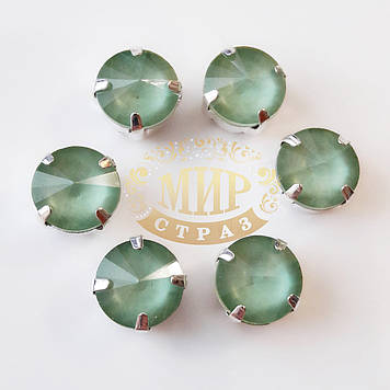 Стрази в цапах ріволі, 10 мм, колір Candy Peridot, 1 шт.