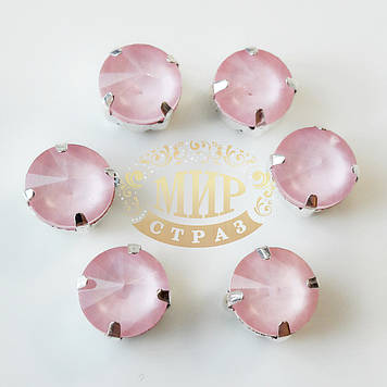 Стрази в цапах ріволі, 10 мм, колір Candy Pink, 1 шт.