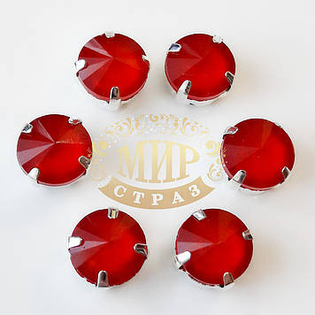 Стрази в цапах ріволі, 10 мм, колір Candy Siam, 1 шт.