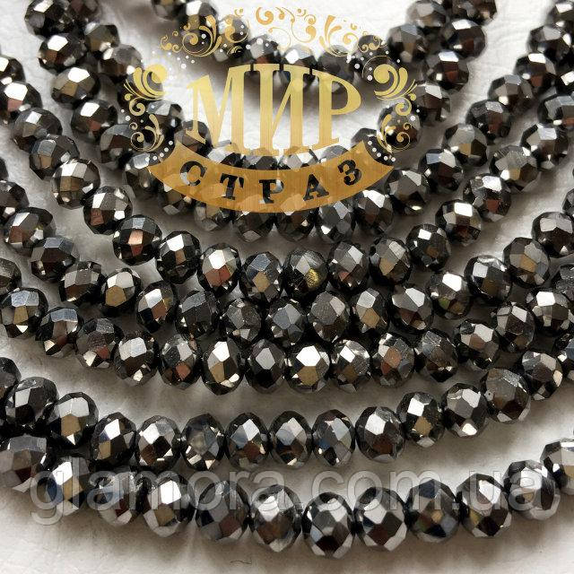 Ронделі скло, 2х3мм, колір Hematite, 1 шт., фото 1