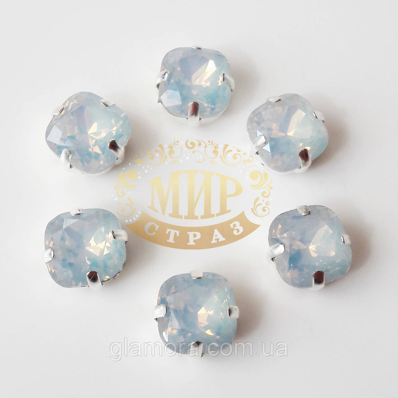 Стрази в ланцюгах М'який Квадрат, розмір 10х10 мм, колір White Opal, 1 шт.