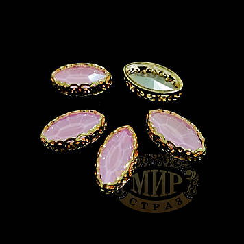 Стрази човника в ажурних ланцюгах Люкс, колір Candy Pink, 7х15мм, 1 шт.