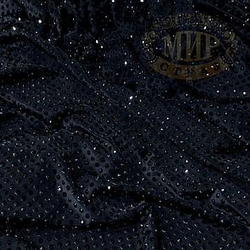 Стразова лайкра чорна з камінням Jet, ss12 (3 мм), 155х100 см