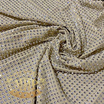 Стразова лайкра бежева з камінням Crystal, ss12 (3 мм), 155х100 см