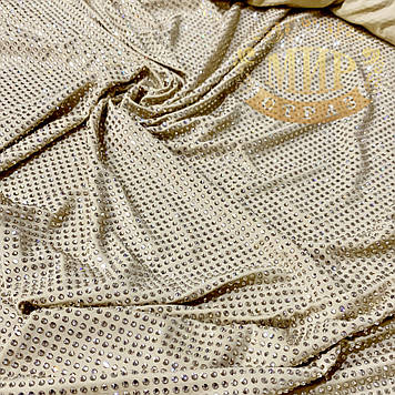 Стразова лайкра бежева з камінням Golden Shadow, ss12 (3 мм), 155х100 см