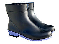 Женские резиновые сапоги чёрные на лиловой подошве 38 чоботи жіночі зимові взуття жіноче черевики дутики