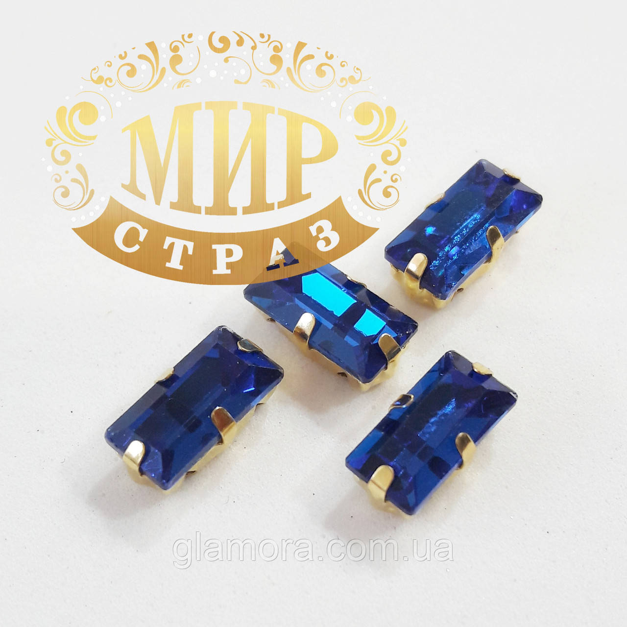 Пришивний прямокутник у золотих цапах, 5x10 мм, Sapphire