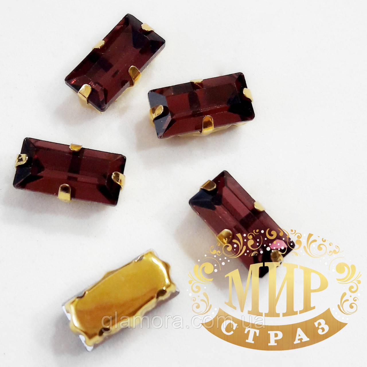 Пришивний прямокутник у золотих ланцюгах, 5x10 мм, Red Wine