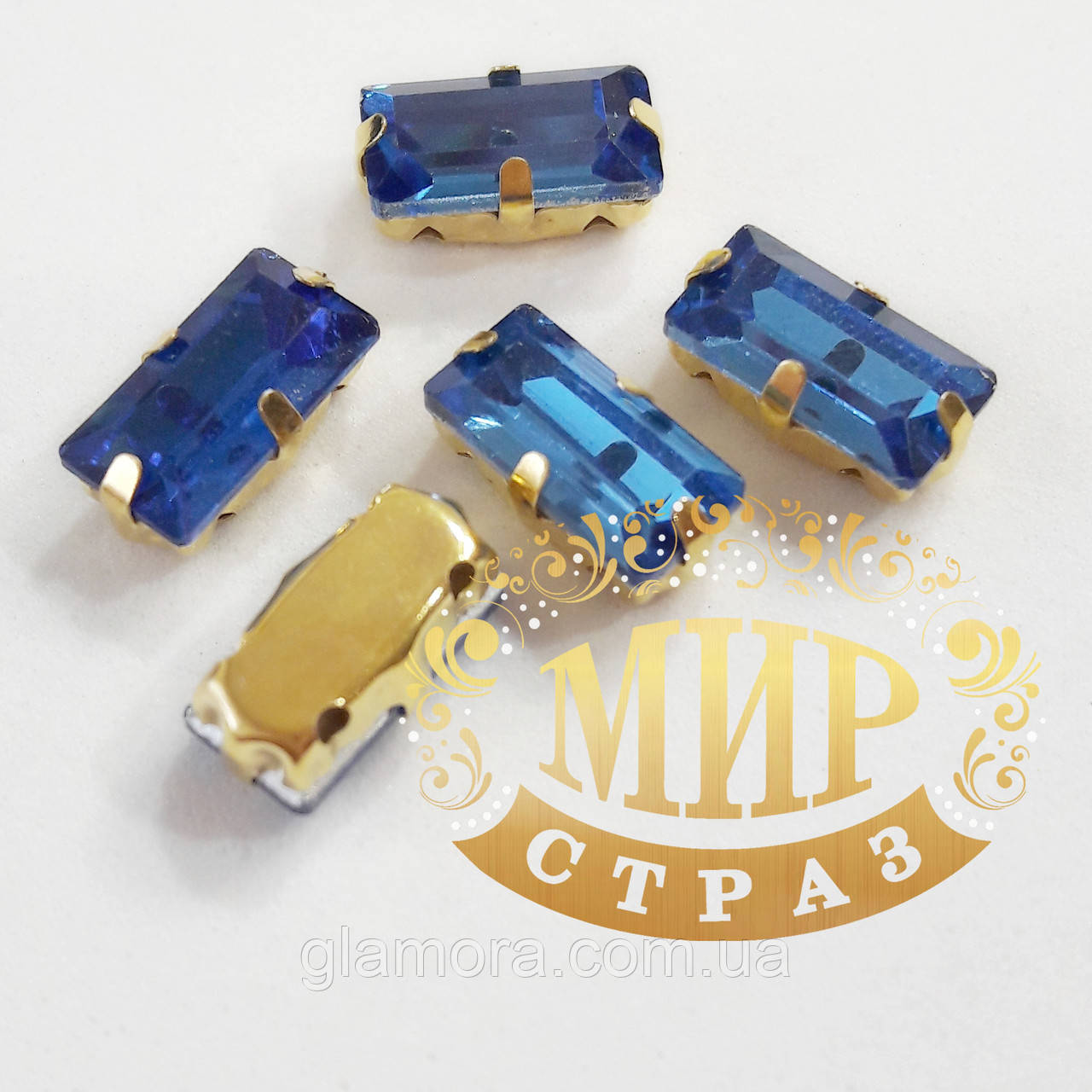 Пришивний прямокутник у золотих ланцюгах, 5x10 мм, Sapphire