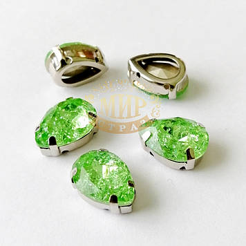 Стрази в ланцюгах, Крапля, колір Frosted Peridot, (вибрати розмір), 1 шт.