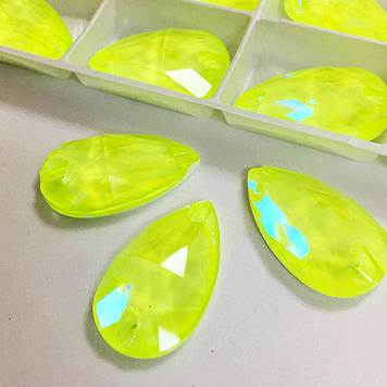 Пришивні краплі скло Lux, колір Neon Yellow Delite, 17x28 мм*1шт