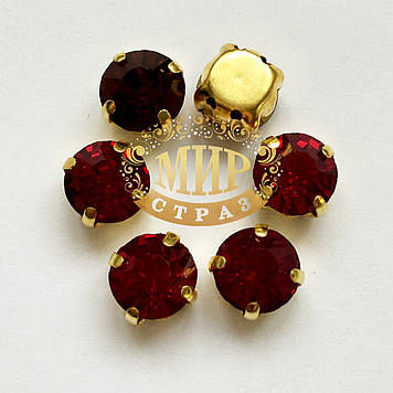 Стрази круглі в золотих цапах Розмір 8 мм Колір Siam