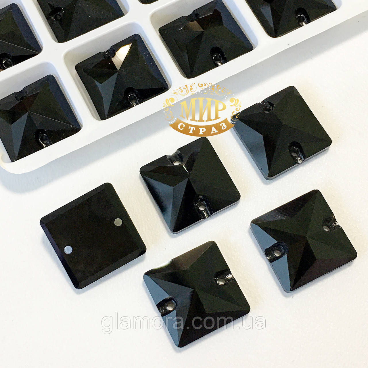 Пришивні стрази Люкс-колір Jet квадрат 16х16мм, 1 шт., фото 1