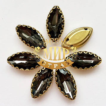 Стрази Black Diamond в ажурній золотій оправі Маркізи Розмір 7х15мм