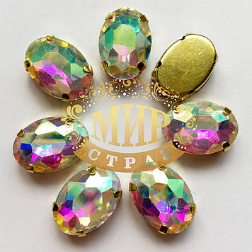 Овали в золотій оправі Колір Crystal AB Розмір 10х14мм