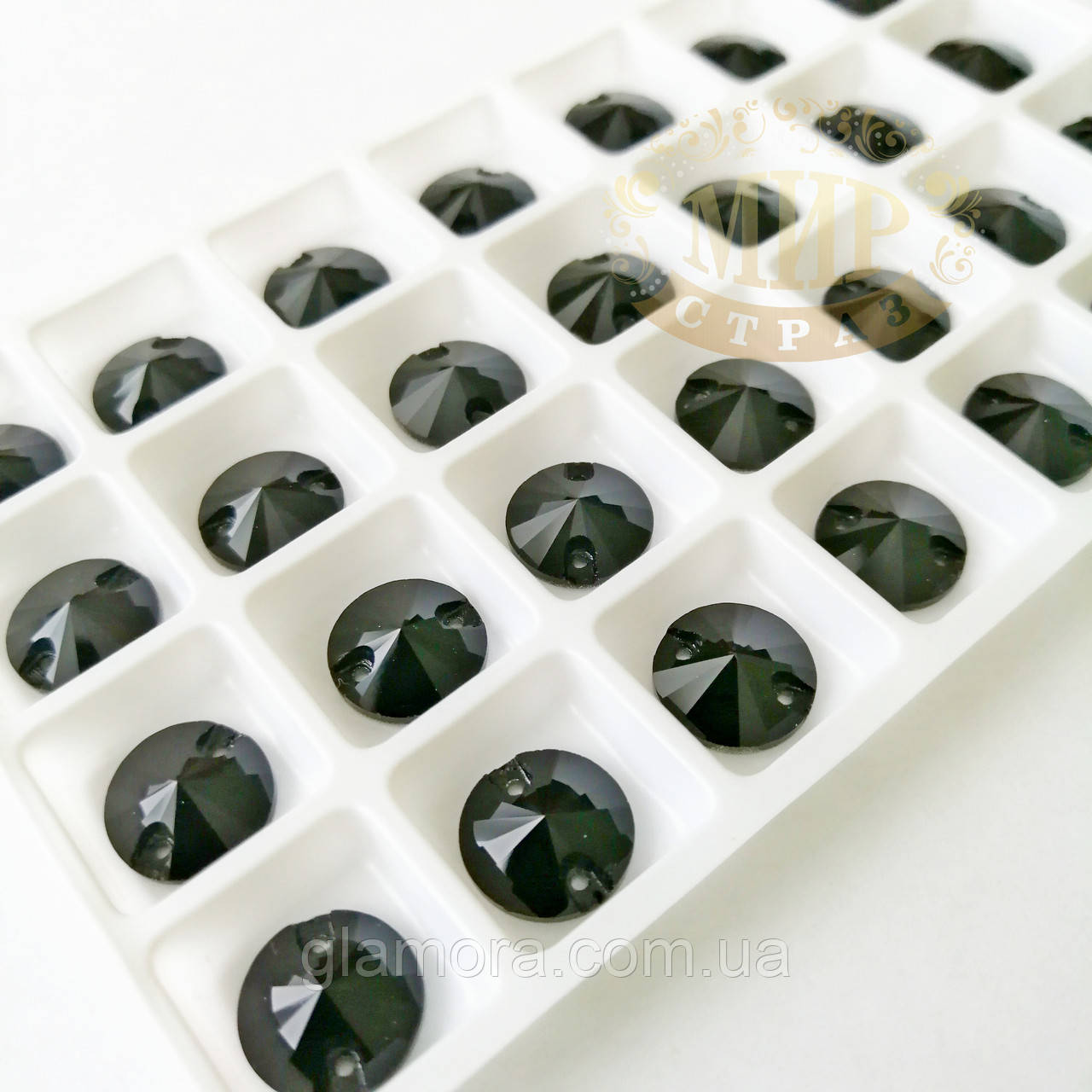 Пришивні стрази Lux 10 мм, форма риволі, колір Jet, 1 шт., фото 1