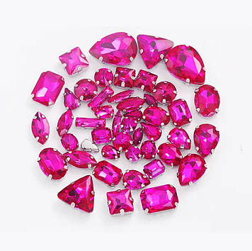 Мікс страз  Fuchsia в срібних цапах (уп 50шт)