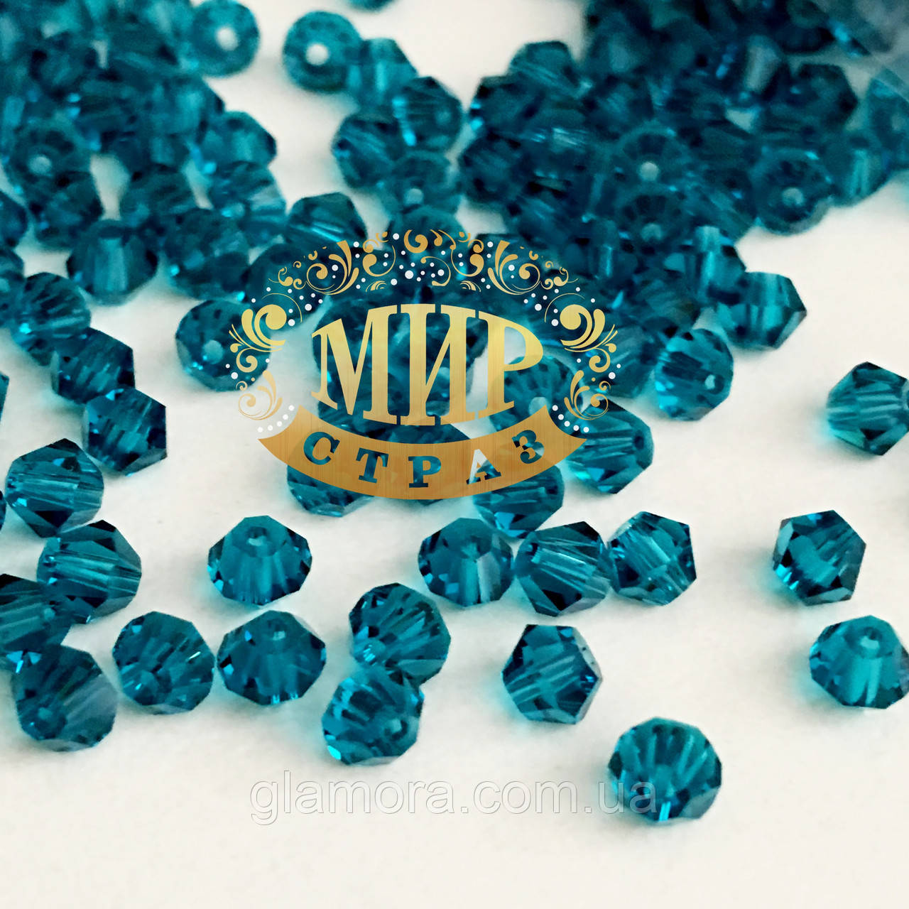 Бусини біконуси преміум Blue Zircon 4 mm (1 шт.)