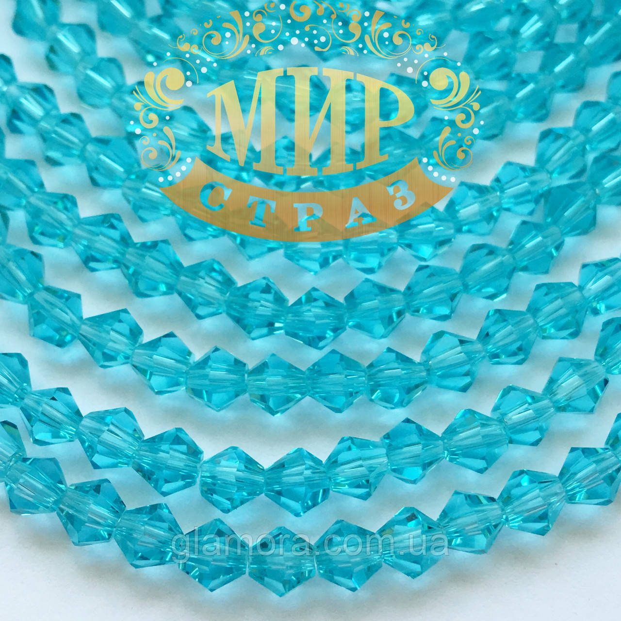 Бусини біконус 4 мм Колір Aquamarine 1 шт., фото 1