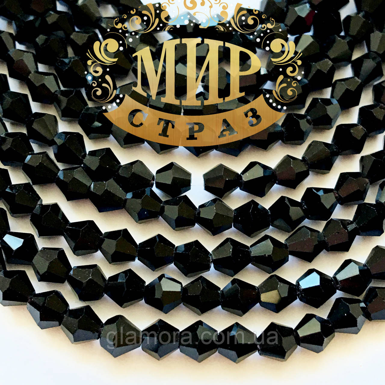 Бусини біконус 3 мм Колір Jet 1 шт., фото 1