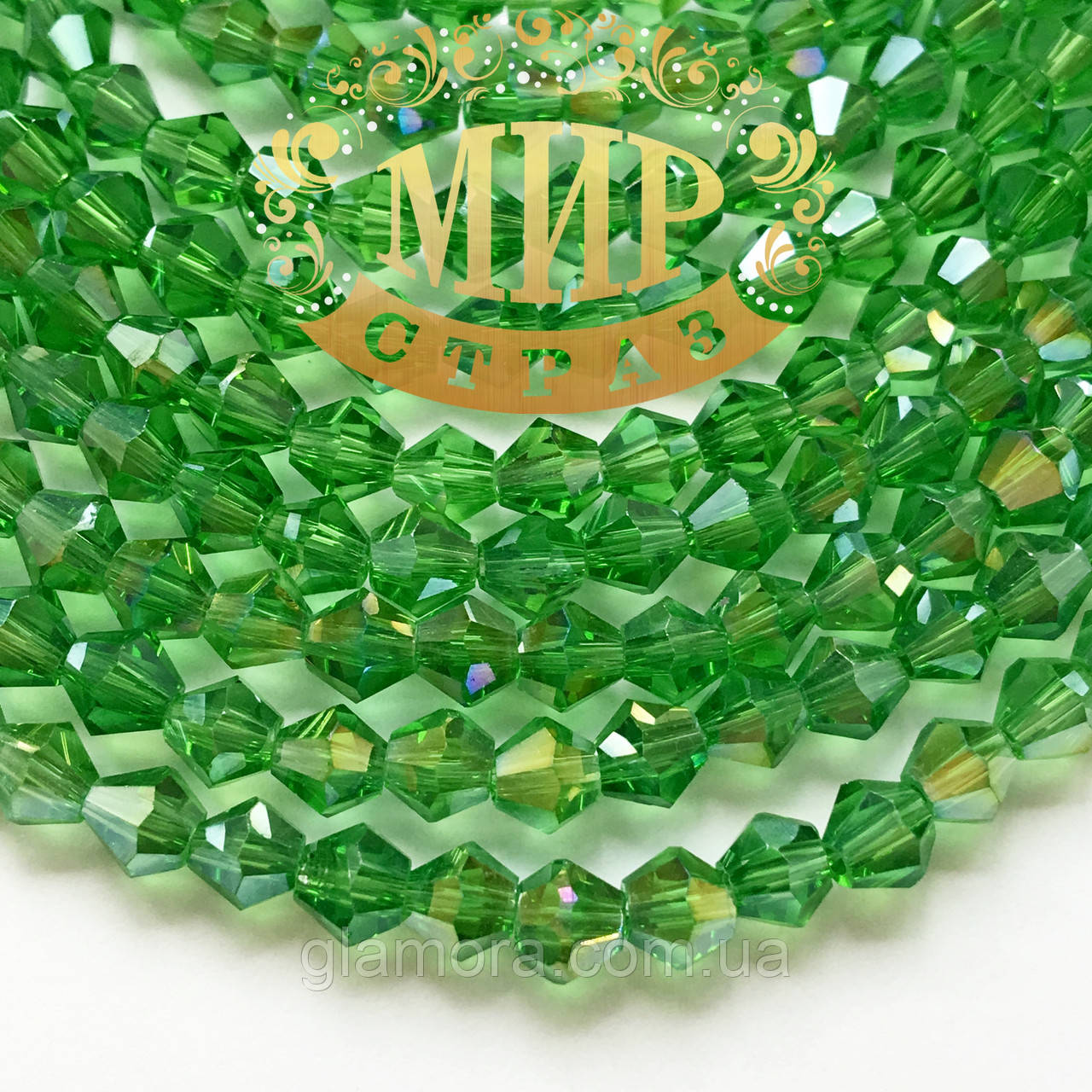 Бусини скло 4 мм Колір Peridot AB 1 шт., фото 1