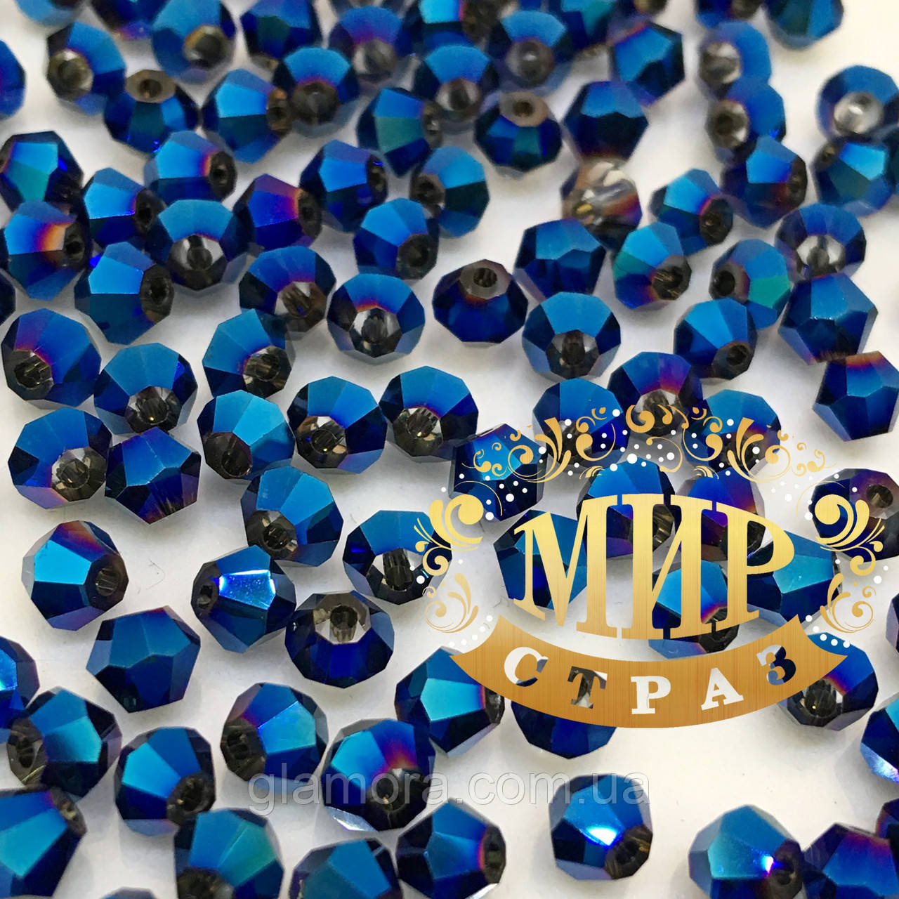 Хрустальні біконуси Premium, 3 мм, колір Metallic Blue, 1 шт.