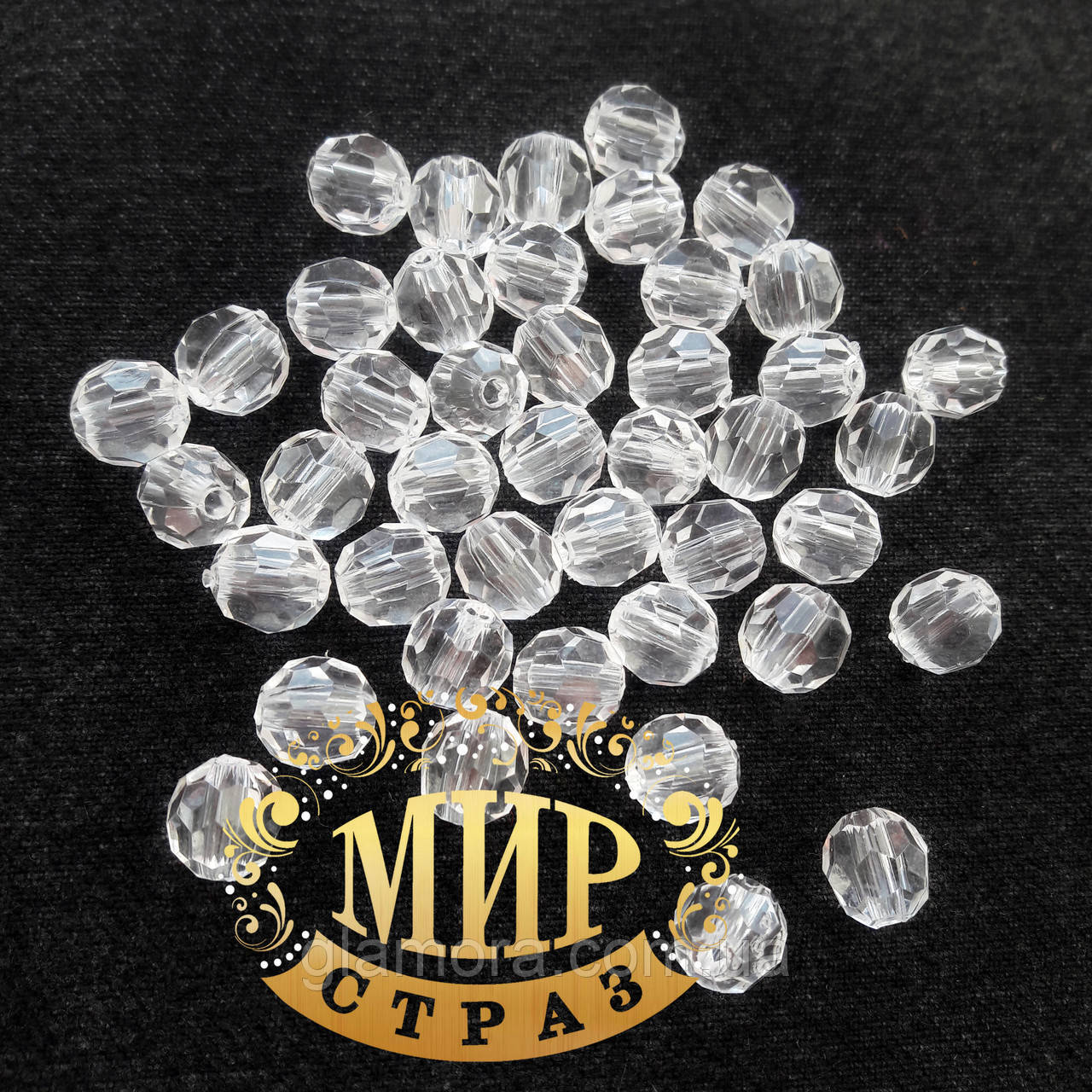 Бусина акрилова гранована, колір Crystal, (розмір на вибір), фото 1