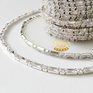 Ланцюжок з фіанітами, прямокутна Сrystal 3х6мм, 1м