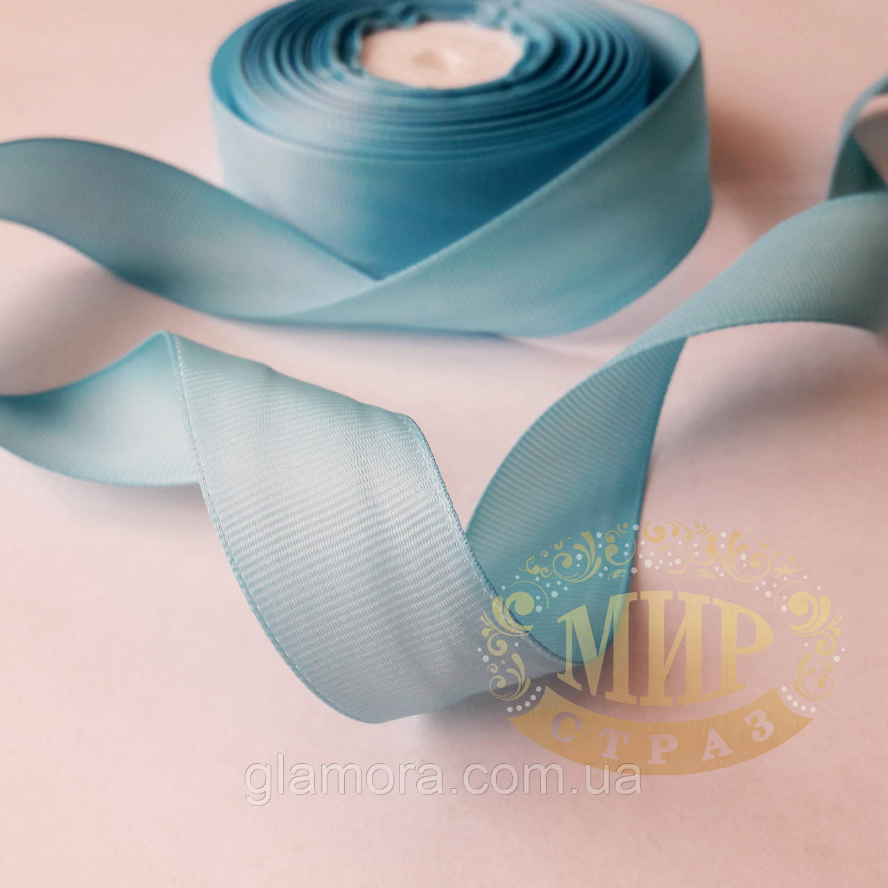 Стрічка репсова, ширина 2,5 см, колір Lt Blue, 1 м, фото 1