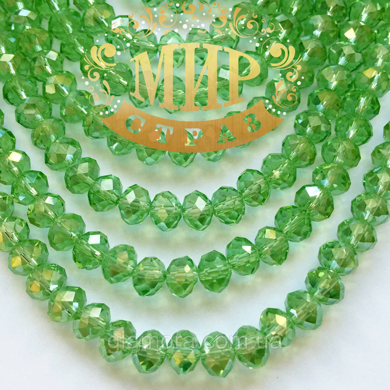 Бусини ронделі 4х6мм Колір Peridot AB 1 шт., фото 1