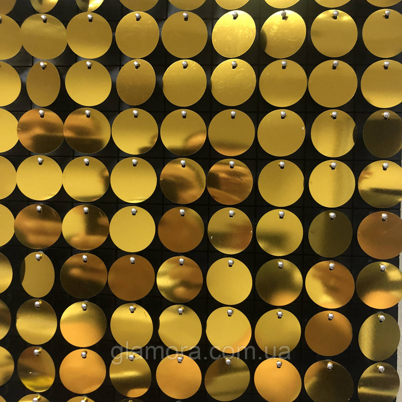 Круглі паєтки 30 мм, на чорному планшеті, колір Gold, 1 шт., фото 1