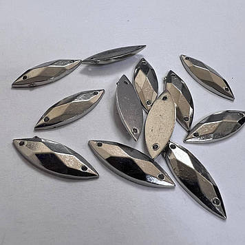 Пришивні акрилові стрази, 7х20 мм, форма Човник, колір Hematite, 1 шт.