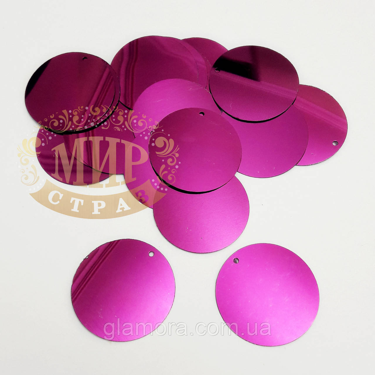 Паєтки глянсові, колір Fuchsia, 30 мм, 10 грам ~(50 шт), фото 1