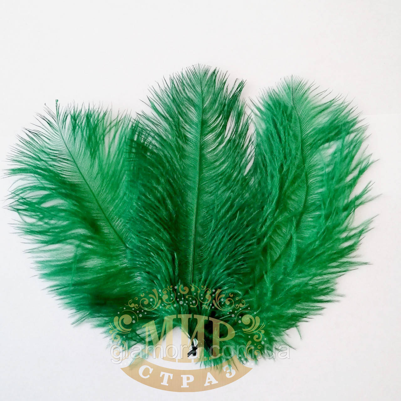 Перо страуса, колір Emerald, розмір 15-20 см*1 шт.