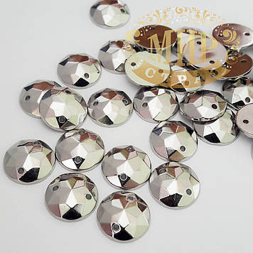 Пришивні акрилові камені, 12 мм, колір Silver, 1 шт.