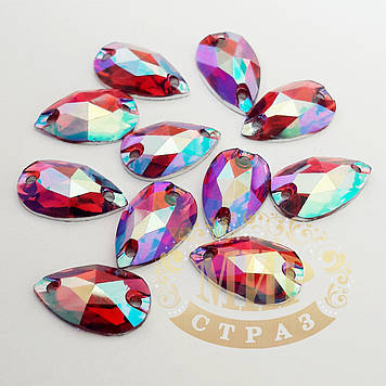 Пришивна крапля, синтетичне скло, 7х12мм, колір Siam AB, 1 шт.