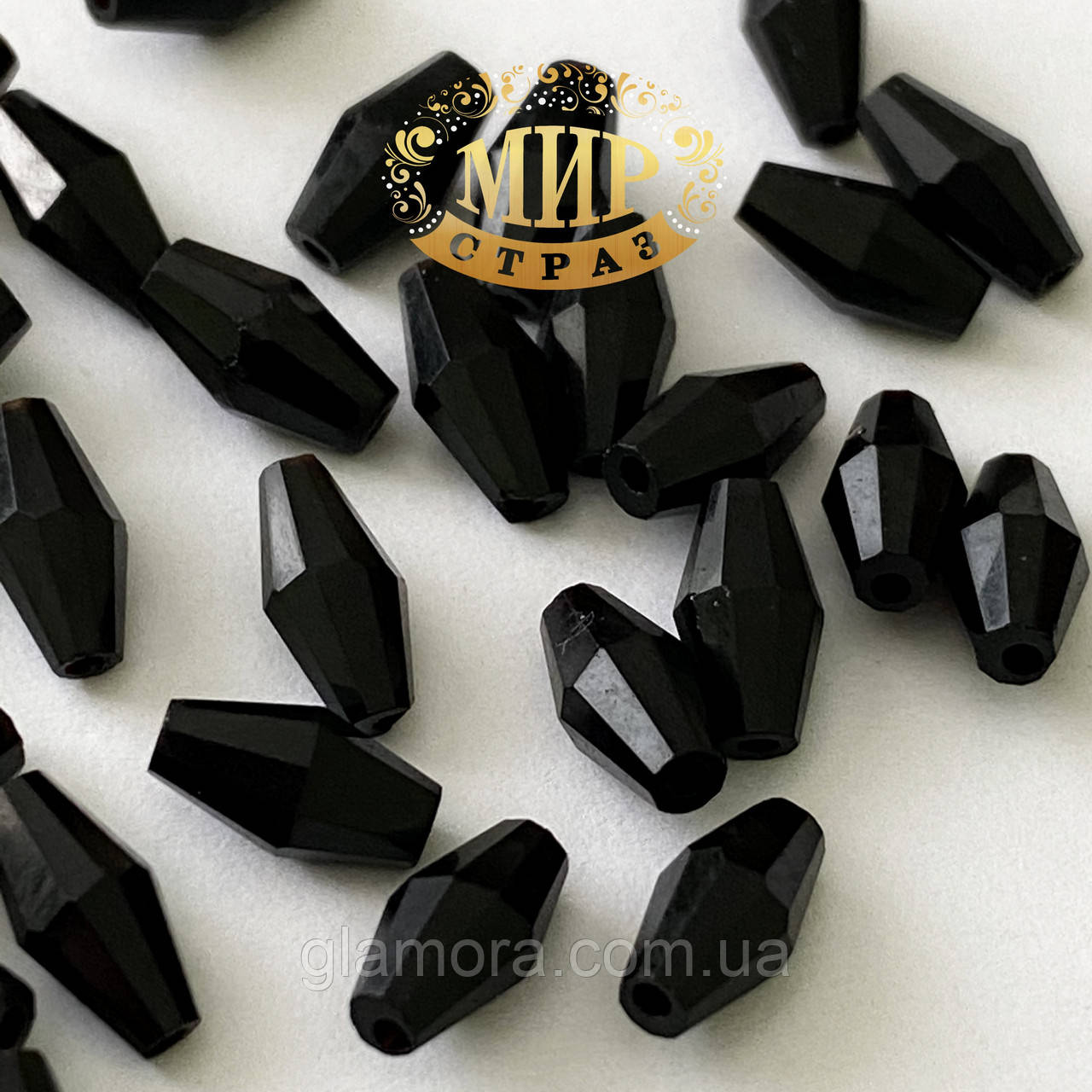 Витягнутий біконус 6*12 мм, колір Jet, 1 шт., фото 1