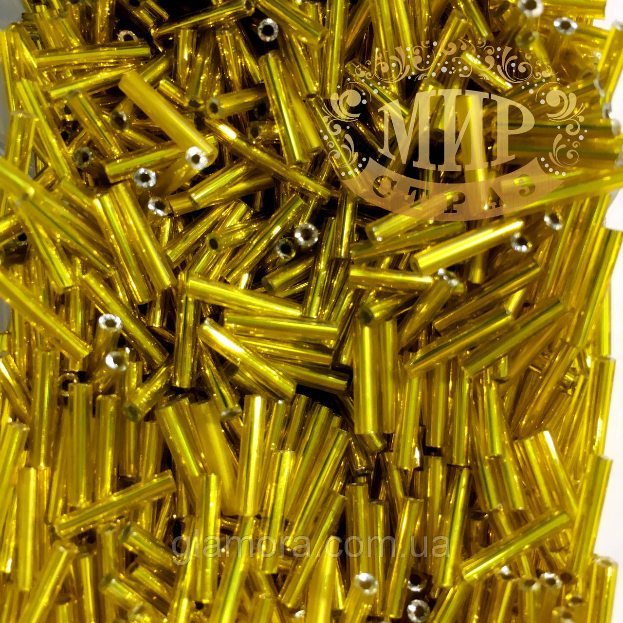 Стеклярус ровний, колір Citrine, довжина 9мм, 10 гр, фото 1
