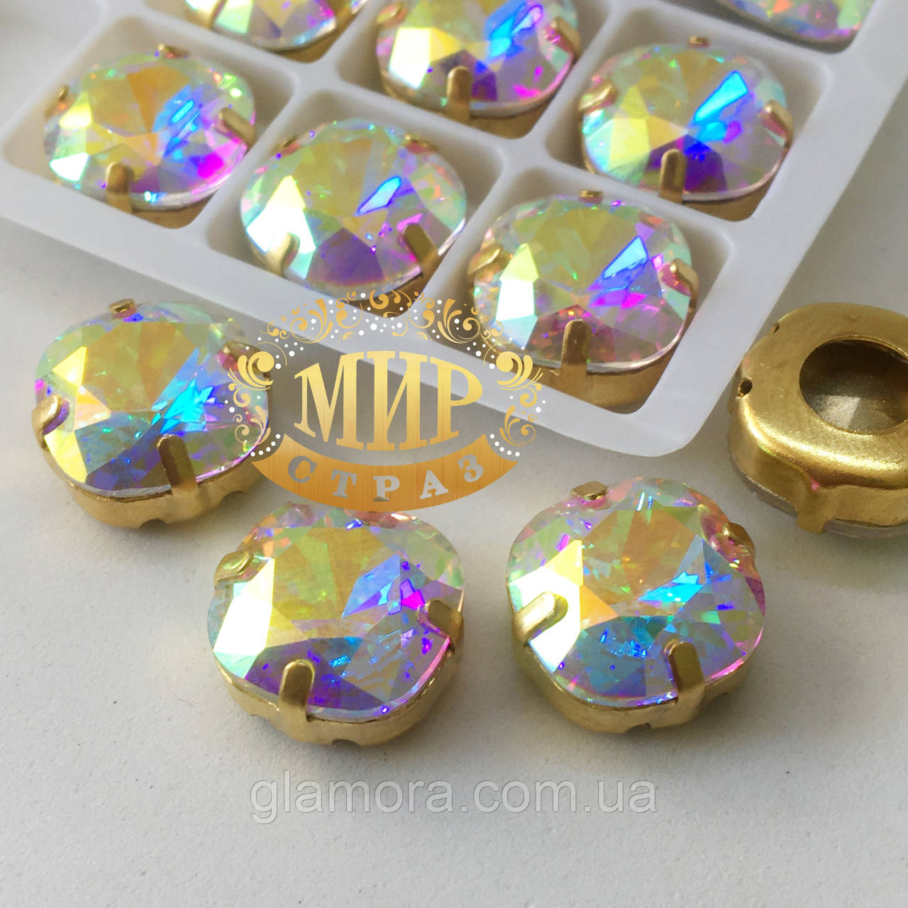 М'який квадрат у золотих ланцюгах 12х12мм Сrystal AB Lux, фото 1