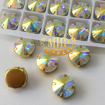 Стрази в золотих цапах Люкс 10 мм, колір Crystal AB