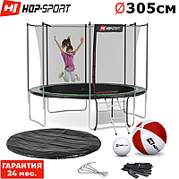 Батуты детские и для взрослых Hop-Sport 305 см. Зеленый с внутренней сеткой / Батуты для детей Германия