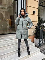 Тёплое женское пальто куртка с капюшоном на молнии бирюзовая 42-44 46-48 50-52 54-56 Оливковый, 42/44