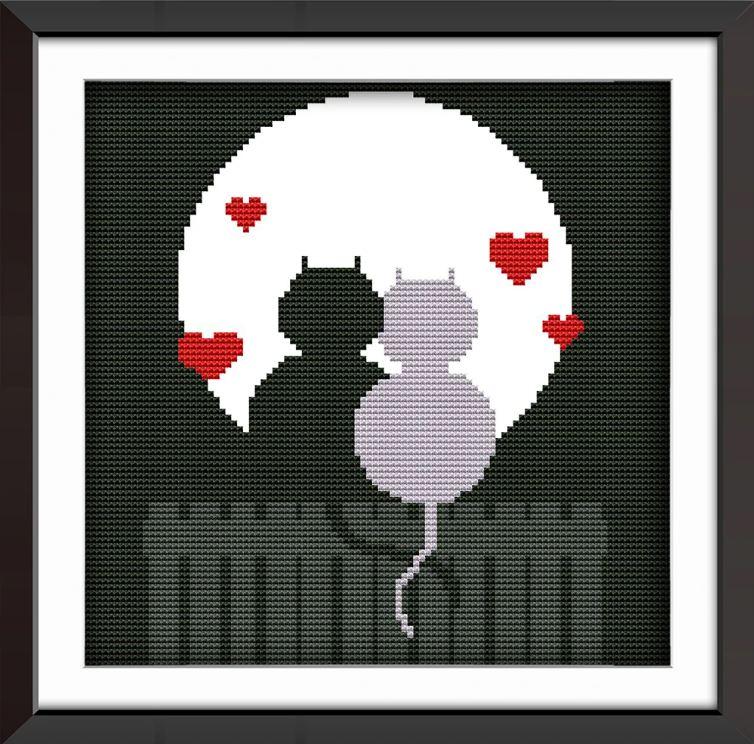 Набір для вишивання за нанесеною на канву схемою "Couple cat silhouette". AIDA 14CT printed 32*32 см