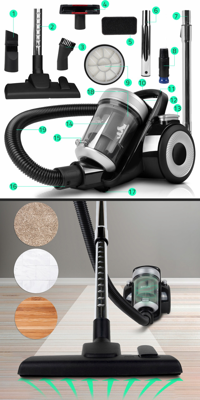 Циклонный контейнерный пылесос MalTec TURBO CYCLONE PRO-4000W 12в1 ...