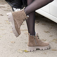 Женские демисезонные ботинки замшевые темный беж M-12