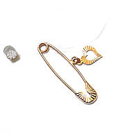 Золотая булавка, шпилька с подвеской сердечко и огранкой 585