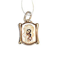 Золотая ладанка маленькая женская с эмалью Богородица