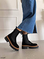 Premium! Женские замшевые черные челси Демисезонные деми ботинки на байке Натуральная замша Весна Осень, 37