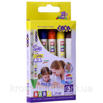 Олівці воскові JUMBO, 6 кольорів, тригранні, BABY Line, фото 1